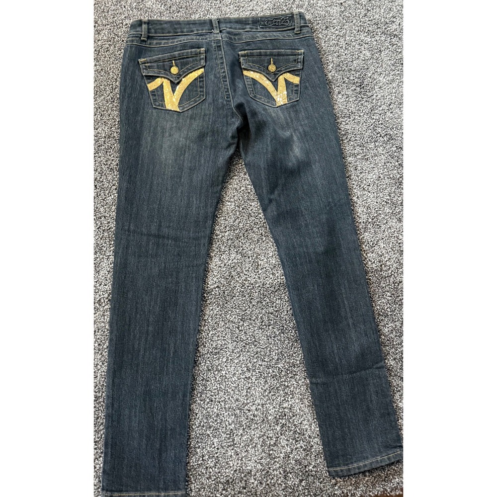 Ten25 Premium Denim Dark Wash Gold Sequin Back Pocket Skinny Jeans Size 11/12